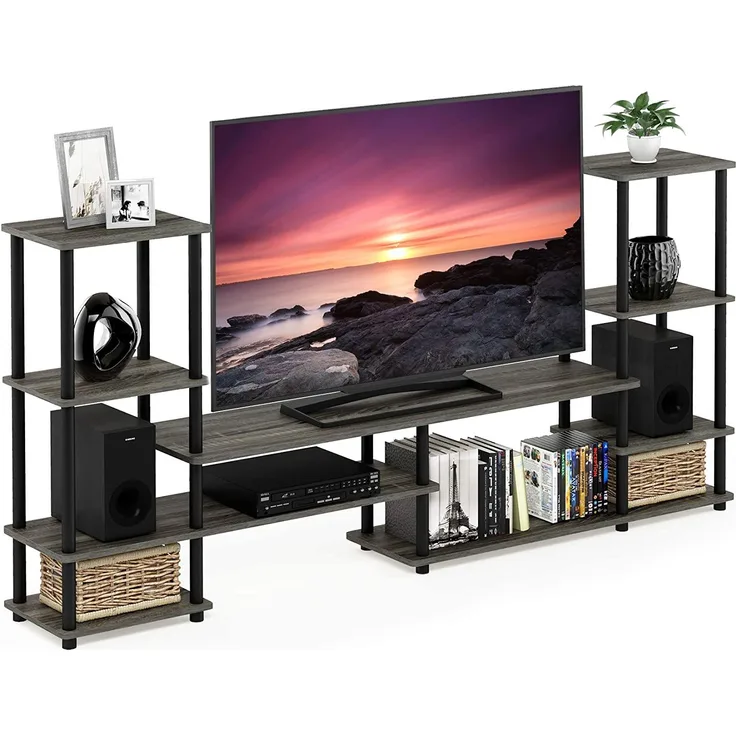 Furinno Turn-N-Tube Groß TV-Ständer, TV-Schrank, TV-Regal, Konsole, Französische Eiche/Schwarz, 197. 1 (Breite) x 93 (Höhe) x 29. 7 (Tiefe) cm
