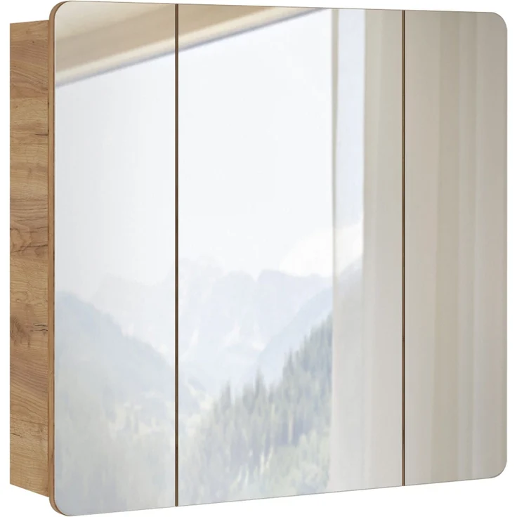 Badmöbel Set mit Keramikwaschtisch LUTON-56 in Hochglanz weiß mit Wotan Eiche Nb, B/H/T ca. 130/200/46 cm – Bild 5