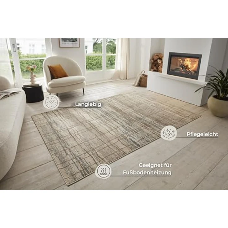 XXXL Flachwebeteppich Terrain, rechteckig 120x170 cm, Blau und Creme, Oeko-Tex® Standard 100, pflegeleicht, strapazierfähig, für Fußbodenheizung geeignet, leicht zusammenrollbar – Bild 2