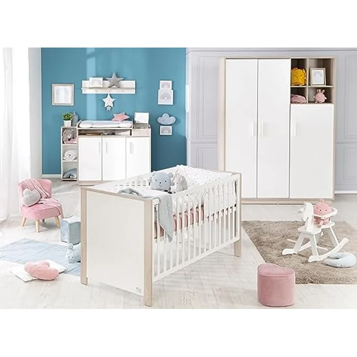 roba Kinderzimmerset 'Olaf' 3-teilig - Bett 70 x 140 - Kleiderschrank 3-türig - Weiß / Luna Elm – Bild 9