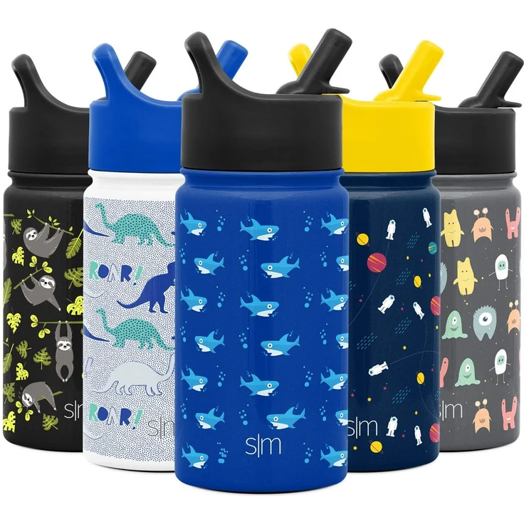 SIMPLE MODERN Trinkflasche für Kinder mit Trinkhalm | Isolierter wiederverwendbarer Edelstahlbecher für Jungen und Mädchen Schule | Summit Sammlung | 530ml | Shark Bite