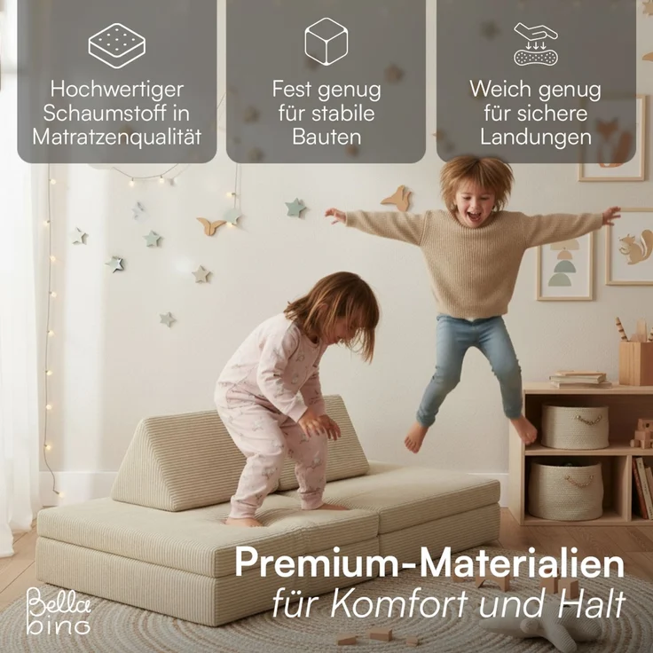 Bellabino 'Nile' Spielsofa, 4-tlg, Cord, beige, faltbare Kindercouch, abnehmbarer & waschbarer Bezug, Kindersofa aus Schaumstoff, Oeko-Tex zertifiziert – Bild 6