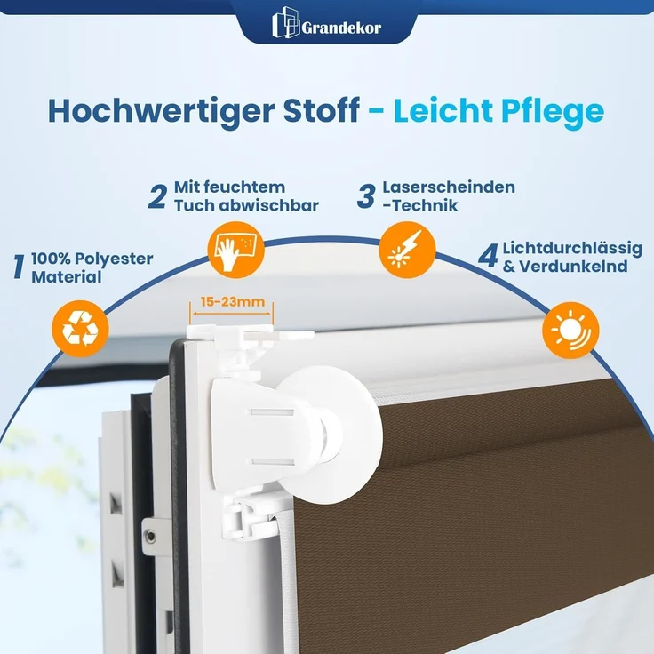 Grandekor Doppelrollo Klemmfix ohne Bohren Weiß-Beige-Braun 75x150 cm(Stoffbreite 71cm) Fenster Rollos für innen Klemmrollos Duo Rollos für Fenster ohne Bohren mit Bohren Privatschutz Zebrarollo – Bild 4