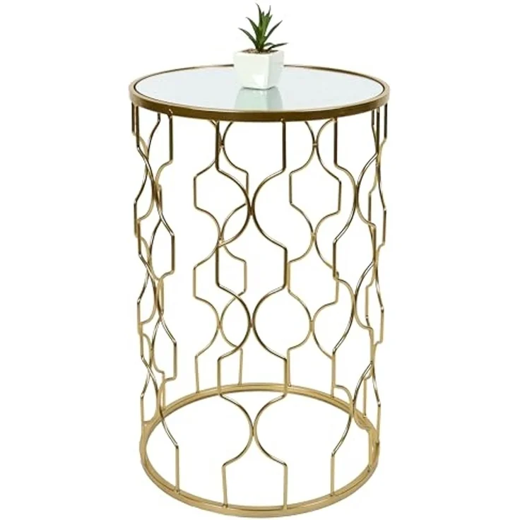 HOME DECO FACTORY, HD0444, Eleganter Satztisch aus Glas und Gold, zeitgenössisches Design, praktisch und modular, ideal für Wohnzimmer oder Leseecke, Maße 38 x 55 x 38 cm, Farbe Gold – Bild 6