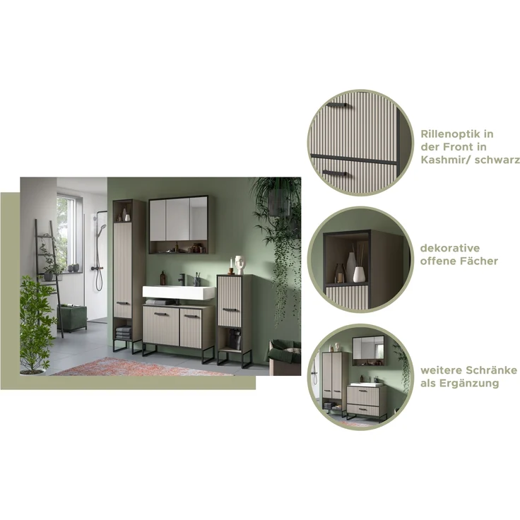 Badezimmer-Set >Bagno< (3-teilig) inkl. Waschbecken, in kaschmir Dekor - 125x192x48cm (BxHxT) – Bild 6