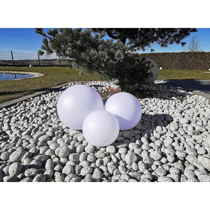 TRANGO LED Gartenleuchte, Farbwechsel, 3er Set SO-202530 IP44 LED-Solarleuchte in 20/25/30cm Durchmesser Weiß matt mit 3000K warmweiß LED & RGB Farbwechsel LED *SNOWY* Solarkugel Leuchte Leuchtkugel, Außenleuchte, Kugellampe, Gartenleuchte