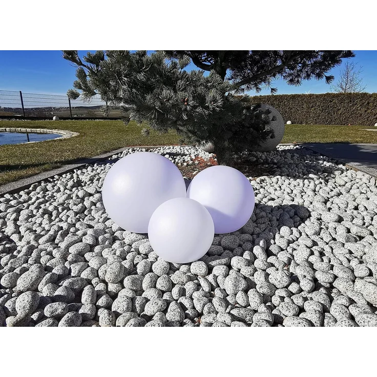 TRANGO LED Gartenleuchte, Farbwechsel, 3er Set SO-202530 IP44 LED-Solarleuchte in 20/25/30cm Durchmesser Weiß matt mit 3000K warmweiß LED & RGB Farbwechsel LED *SNOWY* Solarkugel Leuchte Leuchtkugel, Außenleuchte, Kugellampe, Gartenleuchte