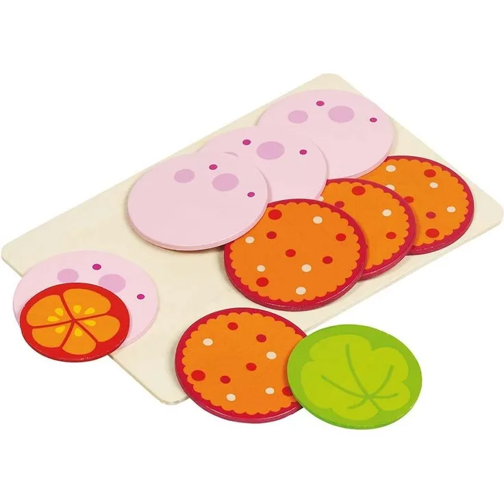 Goki 51810 - Kaufläden und Zubehör - Wurstaufschnitt, 8 Scheiben, 1 Salatblatt, 1 Tomatenscheibe