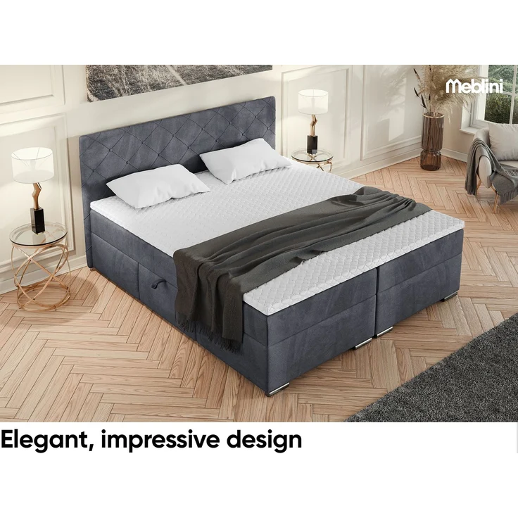 MEBLINI Boxspringbett MALDINI 140x200cm - H3B/Dunkelgrau Samt - mit Bettkasten - Polsterbett - Doppelbett mit Topper & Bonellfederkern-Matratze – Bild 4