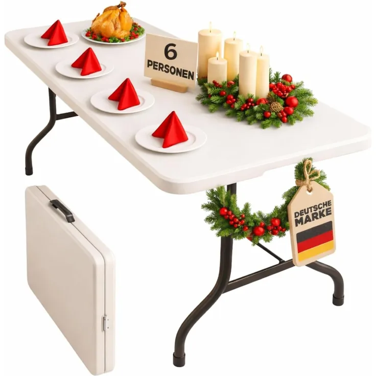 Floordirekt- Gartentisch Klappbar Kunststoff 183x76 cm - Buffettisch mit Tragegriff - Klapptisch für Garten Terrasse und Balkon - Campingtisch 6 Personen (Akita)