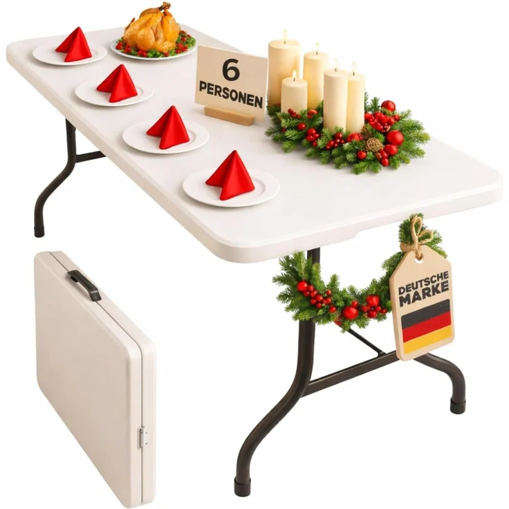 Floordirekt- Gartentisch Klappbar Kunststoff 183x76 cm - Buffettisch mit Tragegriff - Klapptisch für Garten Terrasse und Balkon - Campingtisch 6 Personen (Akita)