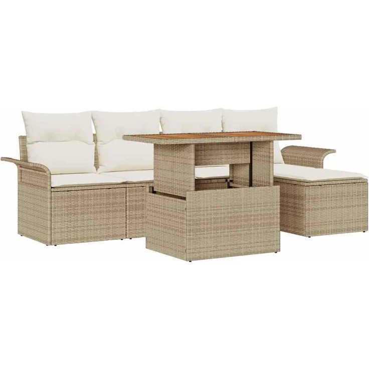 vidaXL Garten-Sofa-Set mit Speicher 6 pcs Beige Poly Rattan 3358059 – Bild 1