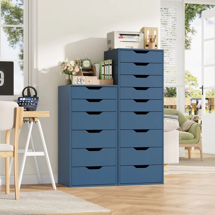 Homfa Kommode Schubladenschrank, Schubladenkommode, Aktenschrank, mit 6 Schubladen, 45x40x90,5 cm, Blau – Bild 2