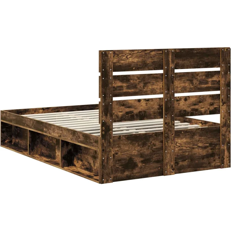 vidaXL Bettrahmen Geräucherte Eiche 135 x 190 cm Massives Kiefernholz 3411756 – Bild 8