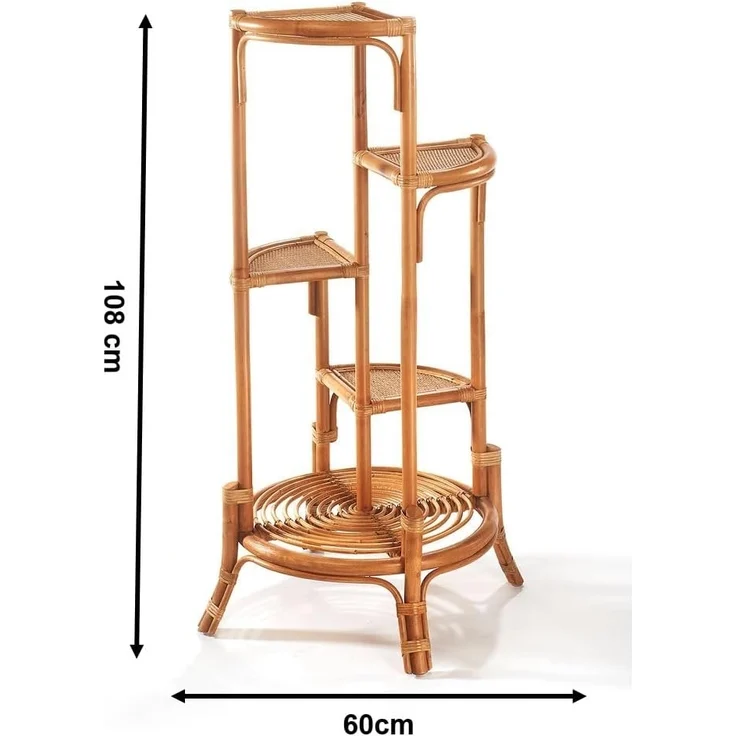 Kobolo Regal Blumenregal Pflanzenständer aus Rattan - natur - für 4 Töpfe – Bild 7