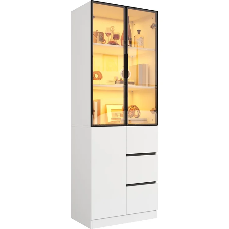 DESVIAE Regal Vitrine Weiß aus PB – 60x180x40 cm – Glastüren, LED-Beleuchtung – Bild 7