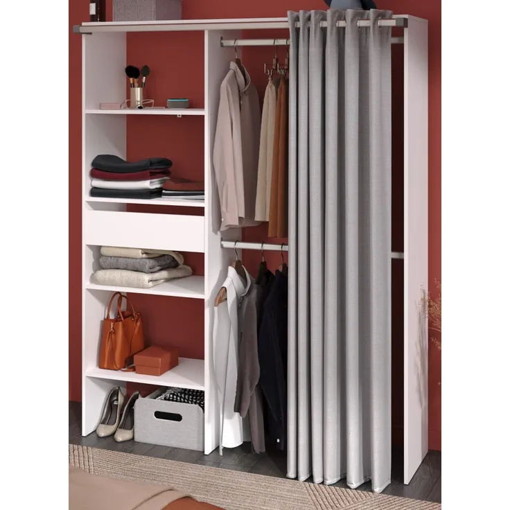 Parisot Kleiderschrank mit Vorhang Bari in weiß und grau 143 cm