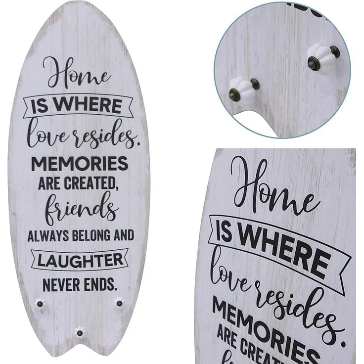 100 cm Plankenschild Surfboard mit Kleiderhaken Holzbild Surfbrett Wandbild Home – Bild 1