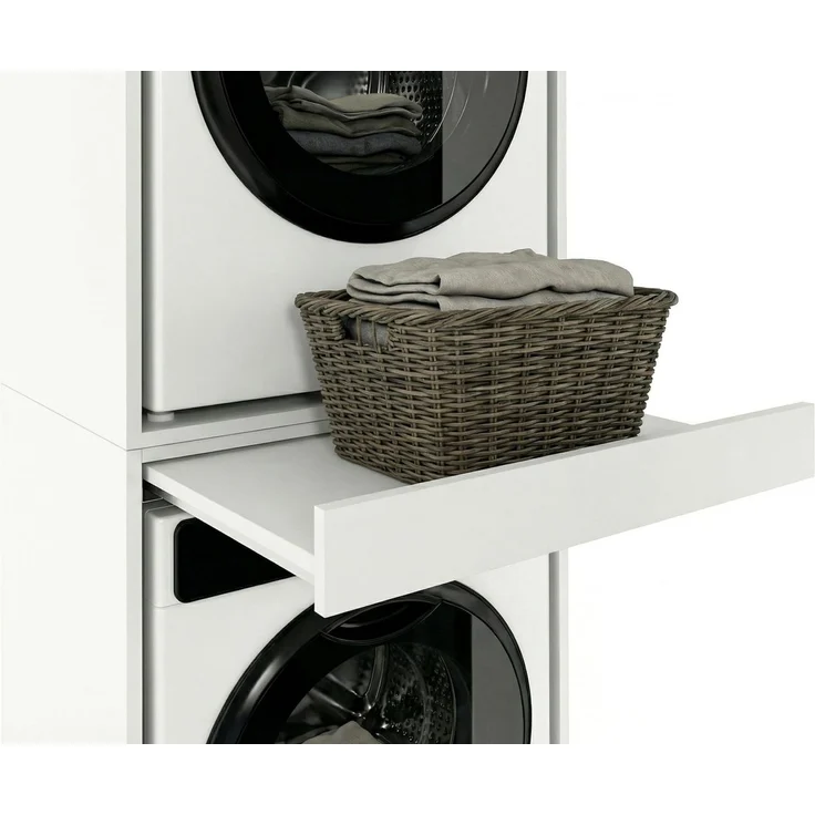 TREND WERK Waschmaschinenumbauschrank 66×64×184 cm - für Waschmaschine & Trockner übereinander (Waschraum Möbel Schrank für Waschküche mit Stauraum) Waschturm für Waschmaschine & Trockner mit Ausziehbrett & Hochschrank – Bild 3