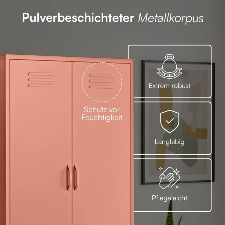 skølm 'Atria' Kleiderschrank mit 3 Schubladen, Metall, 170x45x80 cm, terrakotta, Garderobe mit 4 Fächern und 2 Kleiderstangen – Bild 4