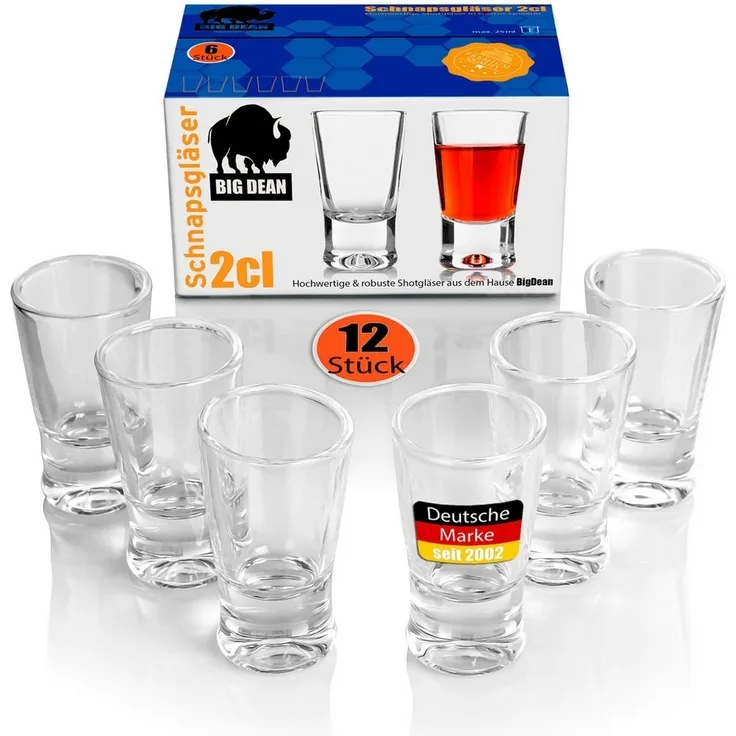 BigDean 12 Stück Schnapsgläser 2cl in Geschenkbox – hochwertige Shotgläser spülmaschinenfest - in Gastro Qualität