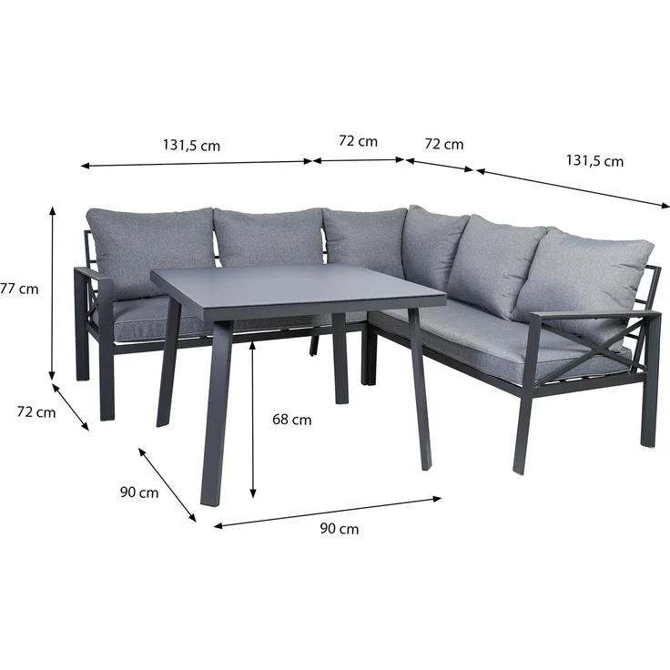 greemotion Lounge-Set Amsterdam 2-teilig, Stahl, anthrazit, Platz für 5 Personen, Gartenmöbel-Set, Loungemöbel-Set – Bild 2