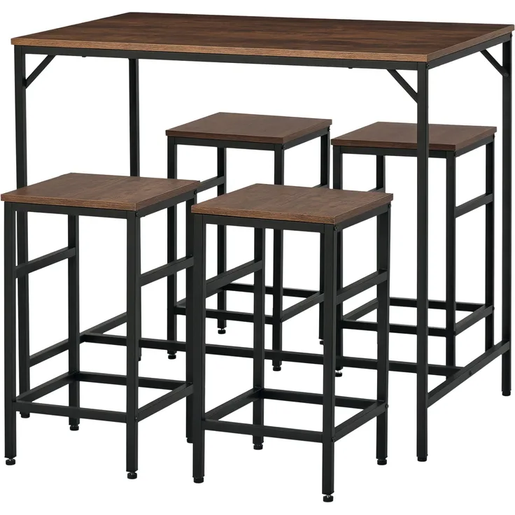 5-teiliges Bartisch-Set Bartisch mit Barhocker-Set Esstisch mit 4 Stühlen Küchentisch für Esszimmer, Küche, Rustikal-Braun+Schwarz--Rustikal-Braun--88x60x100cm--YOUDENOVA