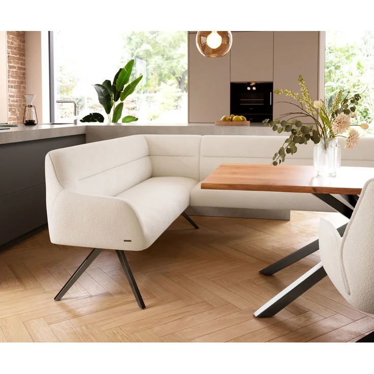 Esszimmerbank Taya-Flex 285x190 cm Bouclé Creme-Weiß Kreuzgestell kantig Graphit Taschenfederkern Rechts – Bild 5