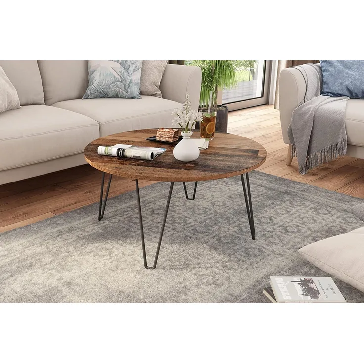 byLIVING Couchtisch FLAIR / Melamin Old Wood, Metall schwarz / D 80, H 40 cm