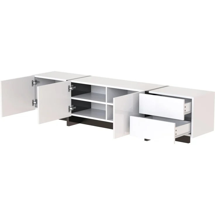 TV-Schrank 190x45x35 cm in Hochglanz Weiß und Schwarz mit Türen und Schubladen – Bild 8