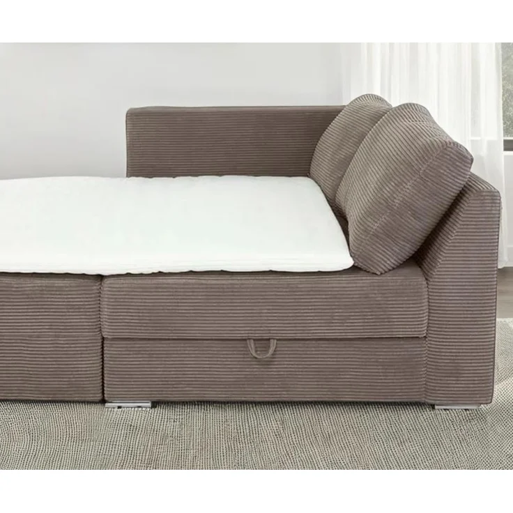 Ecksofa-Dauerschläfer Federkern Topper Bettkasten Schlafcouch Cord Braun Taupe – Bild 5