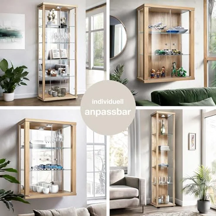 K-Möbel Hängevitrine, rechteckig, Buche, Glas, 2 Fächer, 60x80x25 cm, für Wohnzimmer und Wohnwände – Bild 3