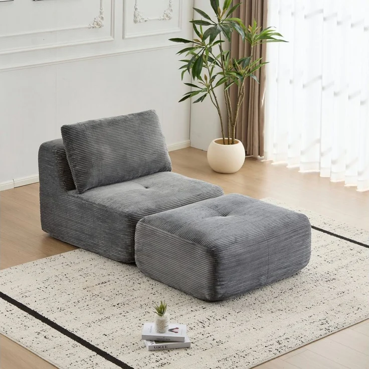 Leawin Ecksofa Ecksofa 3-Sitzer Sofa mit Hocker, ohne Montage, ergonomisch, Modulares Sofa, 32D Polsterung für Wohnzimmer, Schlafzimmer & Büro – Bild 3