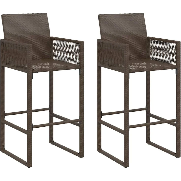 Garten-Barhocker 2er Set, Küchenhocker Braun Poly Rattan – Bild 2