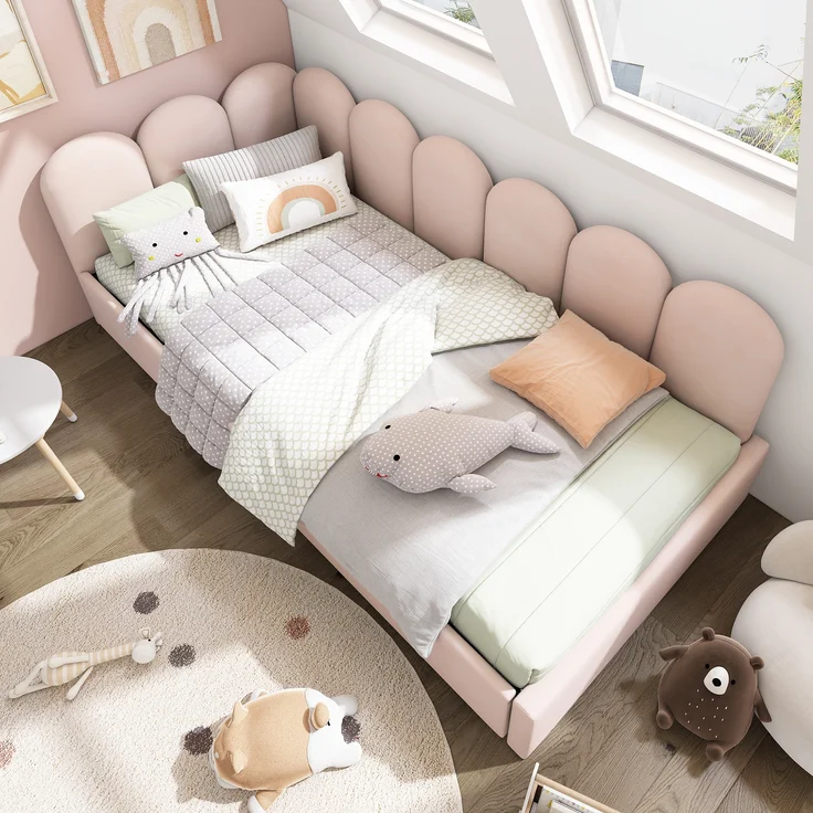 Daybed Rosa mit 2 Schubladen & Rückenlehne Samt Polsterbett 90x190 cm,Tagesbett Schlafsofa Gästebett,Stauraumbett – Bild 4