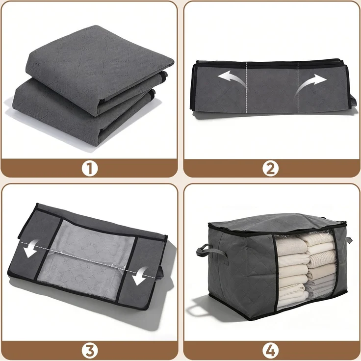 Sekey Faltbare Aufbewahrungstasche Aufbewahrungsbox mit Deckel Reißverschluss und Griffen als Kleiderschrank Organizer für Kleidung Bettwäsche und Bettdecken 55 x 35 x 31,5 cm 4-teilig – Bild 9