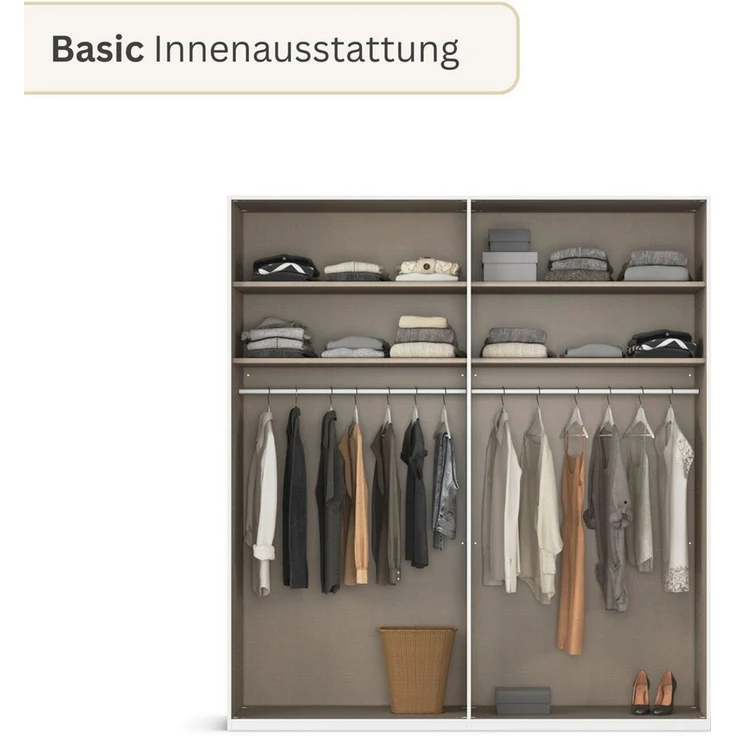 rauch Drehtürenschrank Kleiderschrank Schrank Garderobe Wäscheschrank BESTSELLER MONTCLAR (3 Ausstattungen BASIC/CLASSIC/PREMIUM (SOFT-CLOSE), Breiten 201-400 cm) Front in Glas/Hochglanz/Dekor/Grauspiegel in 5 Breiten MADE IN GERMANY – Bild 3