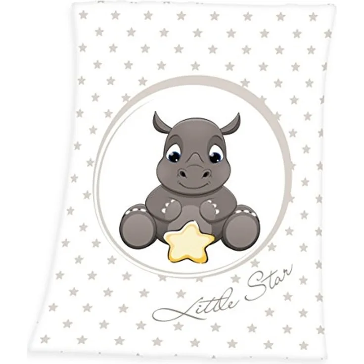 Herding Fynn Babydecke, Nashorn Motiv, 75x100 cm, Microfaserflausch, Weiß