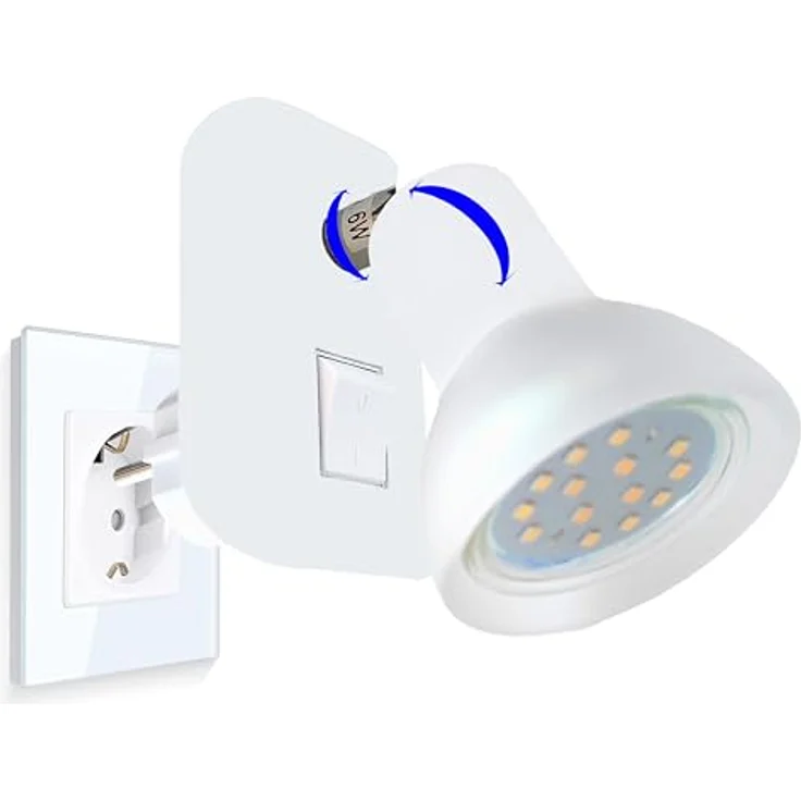 TRANGO LED Steckdosenleuchte, 11-046 LED Steckerlicht in weiß mit Lampenschirm aus Glas, Stecker-Nachtlicht inkl. 1x GU10 LED Leuchtmittel 3000K warmweiß & Ein/Aus, & Ein/Aus- Schalter Leselampe, Küchenlampe – Bild 7