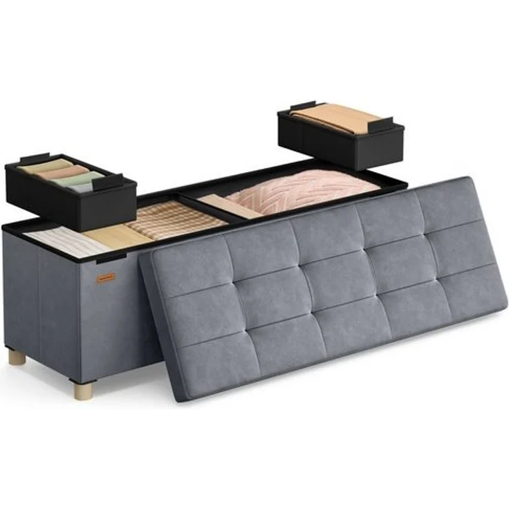 SONGMICS Sitzbank mit Stauraum, Hocker faltbar, 38 x 110 x 40 cm, Aufbewahrungsbox mit Deckel, Fußhocker 112 L, Samt, bis 300 kg belastbar, Flur Wohnzimmer Schlafzimmer – Bild 1