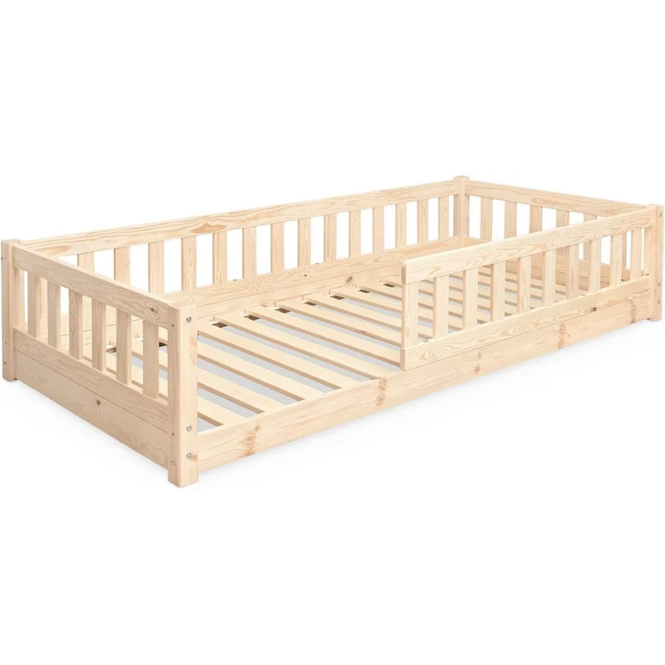 Ehrenkind Kinderbett Bodenbett aus aus massivem Kiefernholz mit Rausfallschutz (Hochwertiges Kinderbett aus FSC® zertifziertem Holz / Bodenbett in 90x200, Montessori Kinderbett 90x200cm), Bodenbett 90x200 cm, aus FSC zertifiziertem Holz – Bild 5