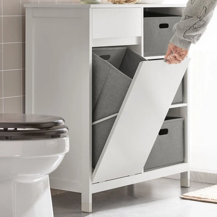 SoBuy BZR77-W Wäscheschrank, MDF, Lackiert, Weiß, 80 x 91 x 38 cm – Bild 6