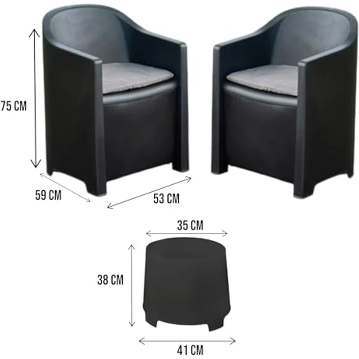 Dmora - Outdoor-Lounge-Set Milazzo, Gartenkomposition mit 2 Sesseln und 1 Couchtisch, Lounge für drinnen und draußen mit Kissen, 100% Made in Italy, Anthrazit – Bild 3