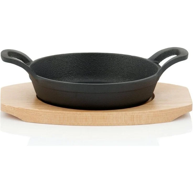 BBQ-Toro Servierpfanne Servierpfännchen mit Holzunterlage (4 Stück), Ø 16, Gusseisen – Bild 3