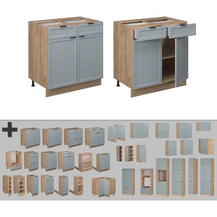 Küchenunterschrank Fame-Line Hellblau-grau 80 cm ohne Arbeitsplatte Vicco – Bild 5