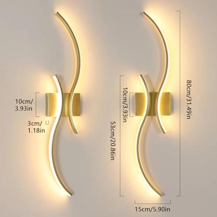 Goeco Wandlampe Innen LED, 32W 3600LM Moderne Wandleuchte Dimmbar Mit Fernbedienung, 3000K-6500K, Wandbeleuchtung Golden Flurlampe Wand für Schlafzimmer Wohnzimmer Flur Treppenhaus Hotel, 80cm – Bild 3