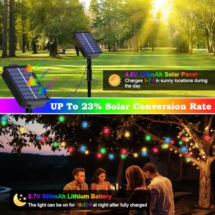 Lichterkette Außen Solar Wetterfest, 100 LED 18M 59Ft 8 Modi IP65 Solarlichterkette Bunt Kristall Kugeln Außen/Innen Lichter Beleuchtung für Balkon Terassen Garten Bäume Weihnachten Partys Fenster – Bild 6