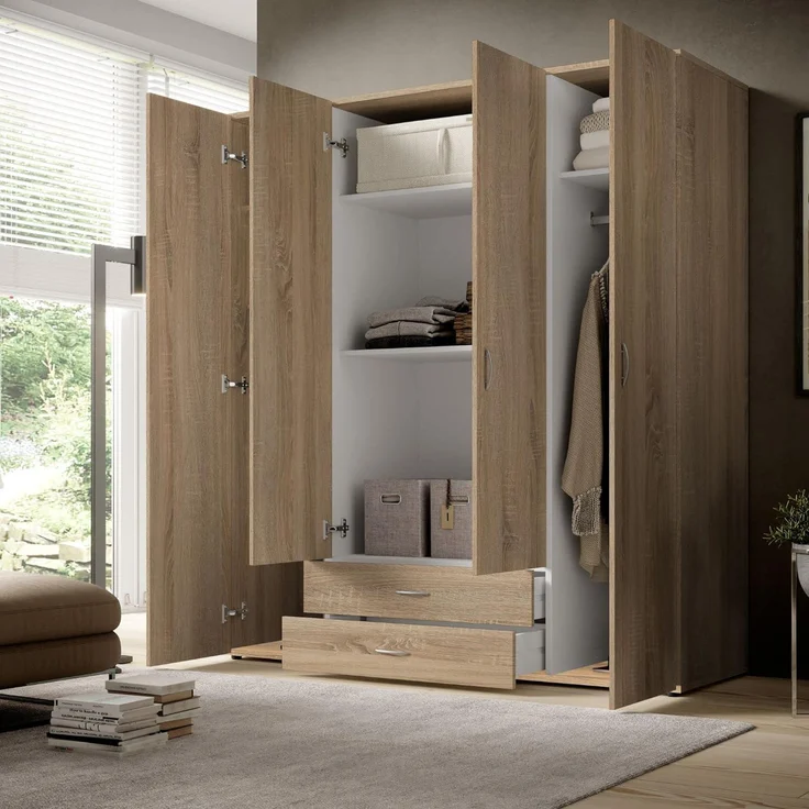 'Base 4' Kleiderschrank, 4-türig, Eiche Sägerau Dekor, 160 x 177 x 52 cm – Bild 3