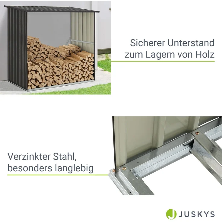 Juskys Holzunterstand Enno für Brennholz außen - Kaminholzregal aus Stahl - Unterstand für Kaminholz aus Metall in Anthrazit - Brennholzregal – Bild 4