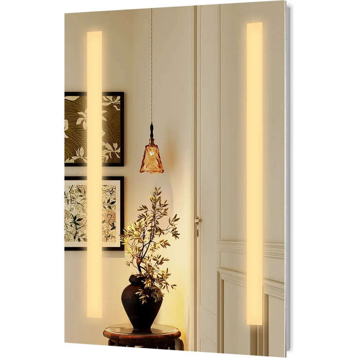 EMKE LED Badspiegel 45x60cm Badezimmerspiegel mit Warmweißer, Kaltweißer Beleuchtung und Beschlagfrei